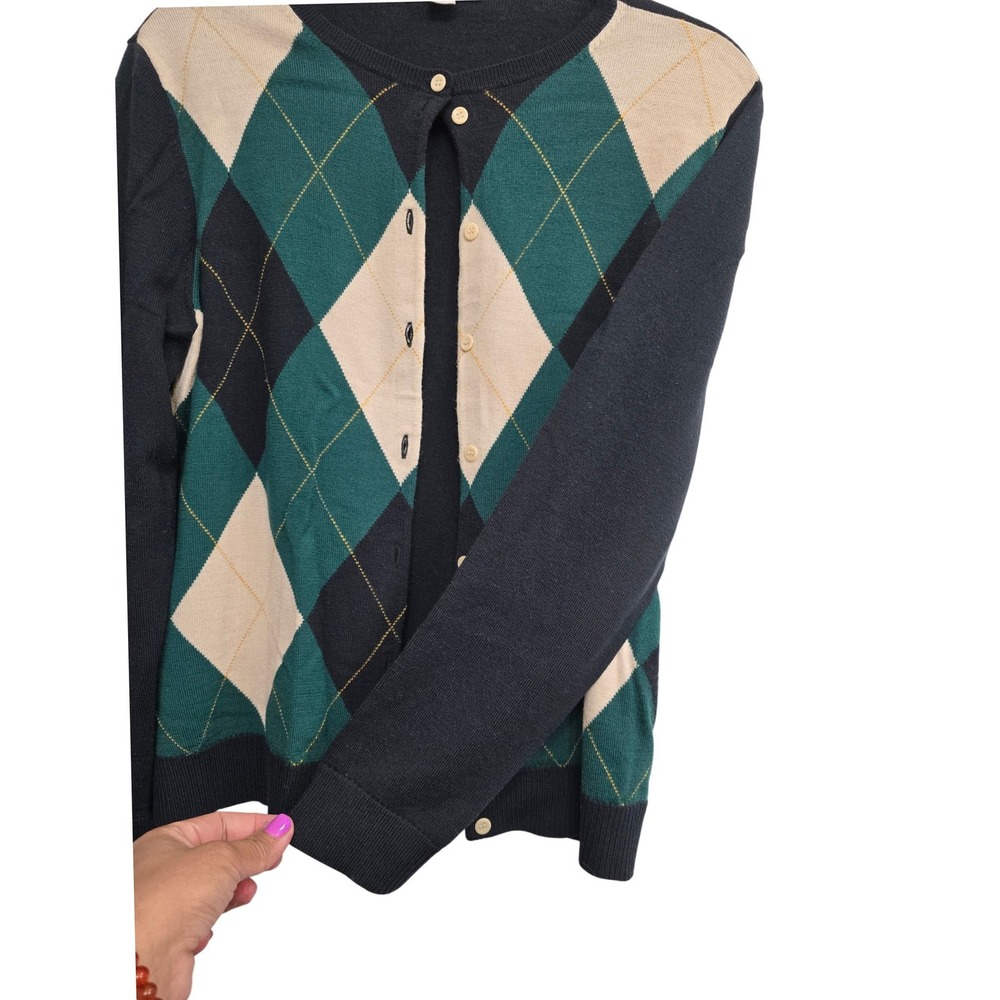 Pendleton Argyle Cardigan Merino Wool L Preppy Old Money Dark‎ Academia Classic - Picture 8 of 9